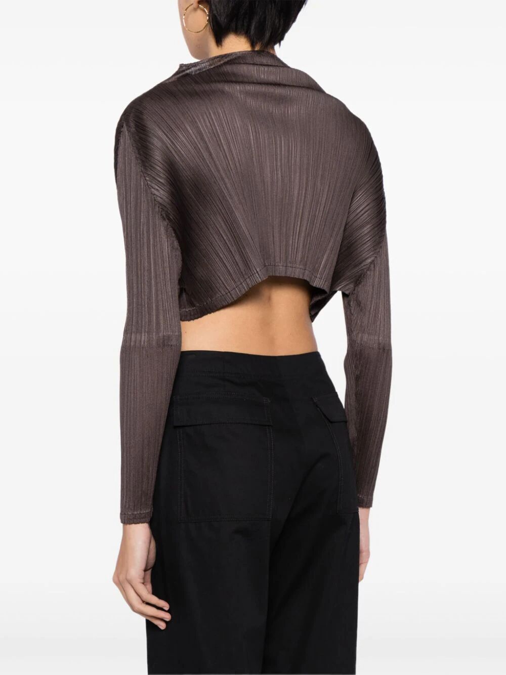 long-sleeve plissé cropped top
