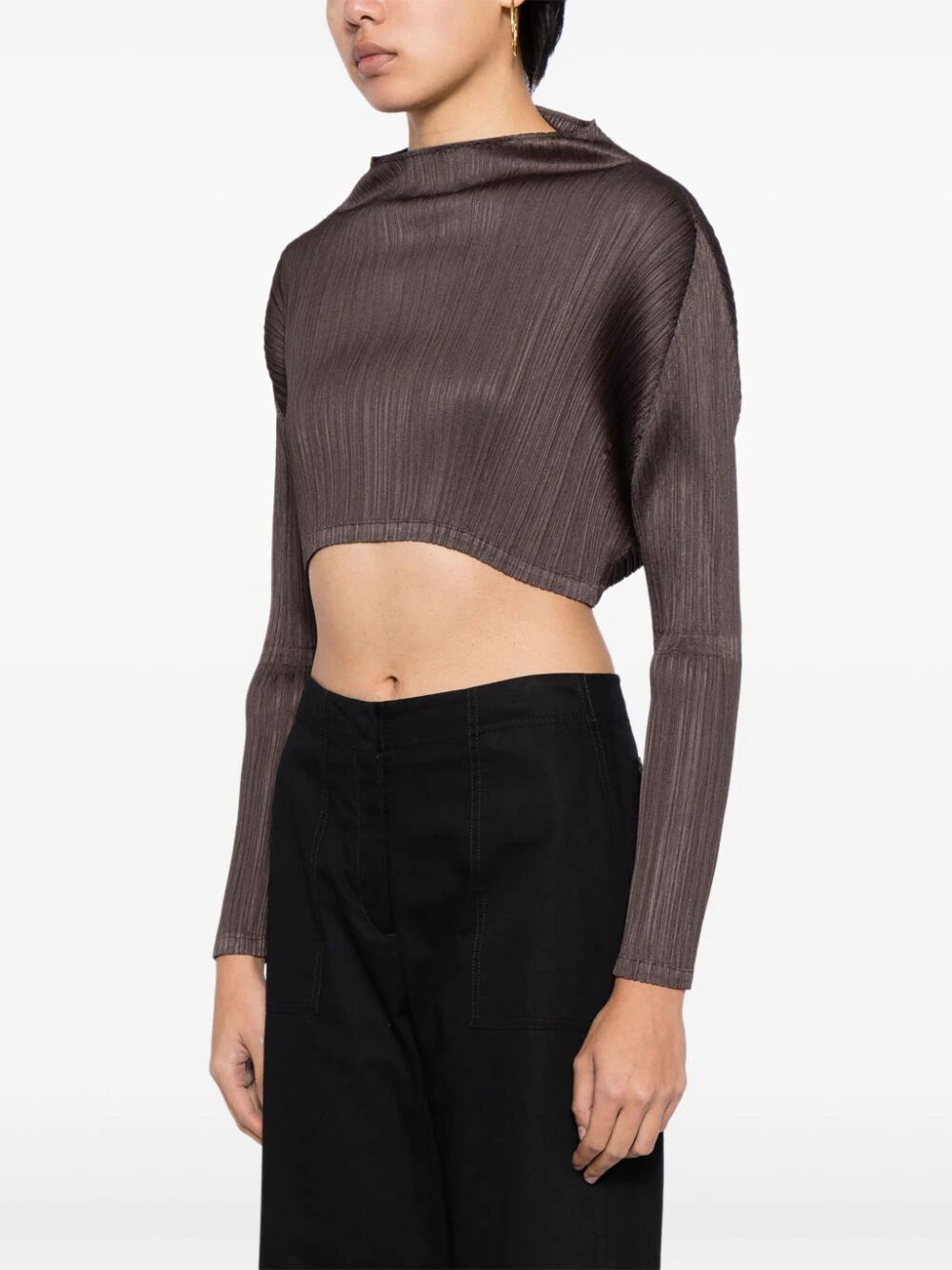 long-sleeve plissé cropped top