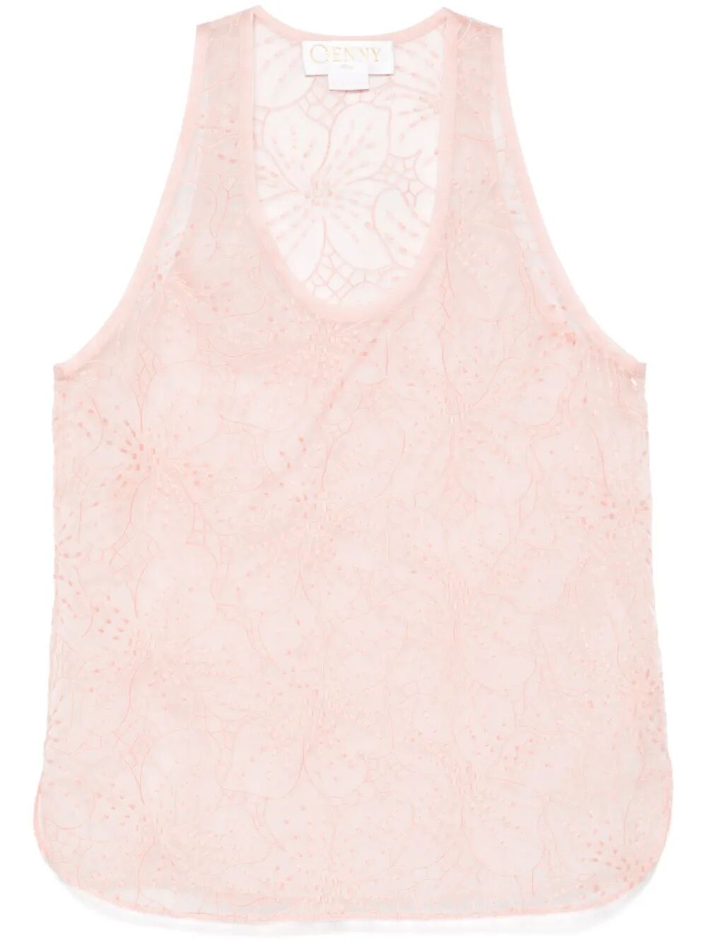 floral-embroidered organza tank top