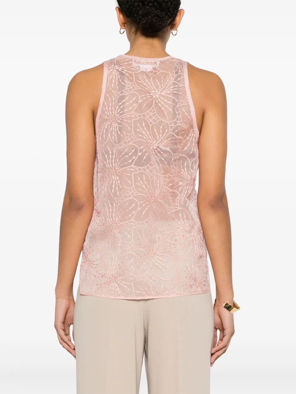 floral-embroidered organza tank top