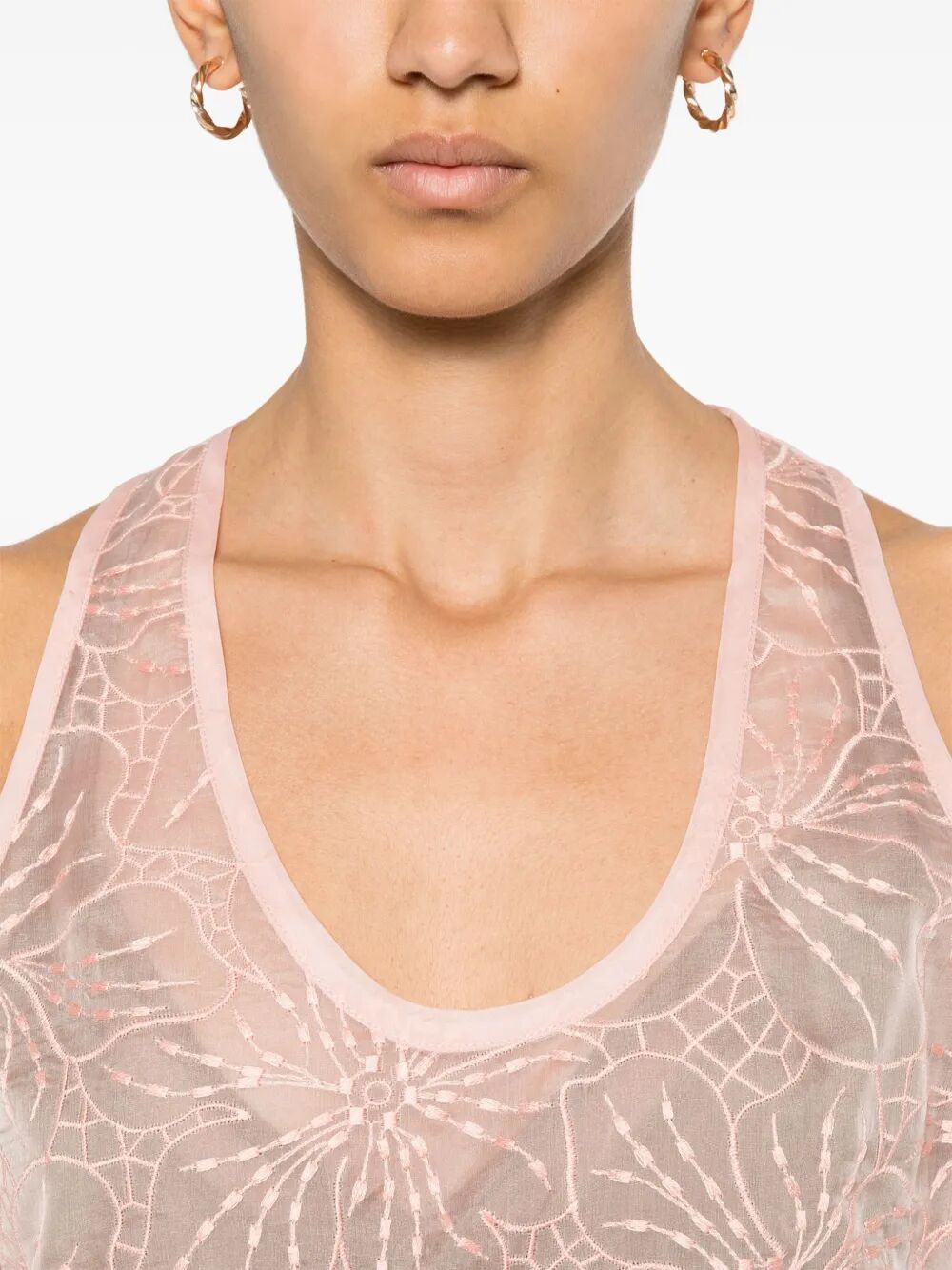 floral-embroidered organza tank top